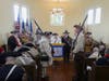 Presentation of Colors inside the chapel at Mt. Hebron Cemetery in Winchester.  L-R. Allan Phillips, Barry Schwoerer, Paul Parish, Chip Daniel, Dale Corey, Brian Bayless, Will Reynolds, Bryan Buck