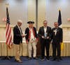Presentation of Award at the Virginia SAR Annual meeting at Glen Allen, VA.  L-R:   Ken Hawkins-Awards Chairman, Barry Schwoerer- President SMJC Chapter, Erik Sassak, Dr. Greaf-President Virginia SAR