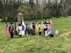 Presentation of Colors by the Joint Honor Guard.  L-R:  Mark Sink, Greg Hall, Sean Carrigan, Anita Bonner, Andrew Mills, John Hamilton, Dale Corey .  At the podium:  Jim Watts, Barry Schwoerer