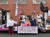 The SAR/DAR team on the float.  Front L-R:  Warner Workman, Diane Hobbs, Barbara Magille, Susan Lauer, Barry Schwoerer.  Back L-R:  Ryan Williams, Paul Parish