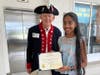 1st place award to Lasya Gampa.  L-R: Barry Schwoerer-President Sgt Maj John Champe Chapter VA SAR, Lasya Gampa