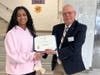 2nd place award to Nishka Kayapanda.  L-R:  Nishka Kayapanda, Marty Johnson-Vice President George Washington Chapter VA SAR