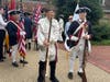 Color Guard forming up before marching to the tomb.  Left in white militia hunting shirt is SMJC member Barry Schwoerer, right is Col James Wood II member Paul Christensen