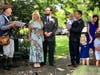Induction of new members into the SAR.  L-R:  Barry Schwoerer, Eric Blaha with his mother Irena;  Richard Savage holding son Archer, Emma Archer, Mrs. Elizabeth Savage and William Savage