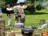 Blackpowder flintlock volley.  L-R:  Barry Schwoerer-SMJC Fire commander;  Dale Corey-CJW-II, Steve Van Deusen-SMJC, Bill Tugman-CFL