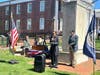 Loudoun County Board  of Supervisors Chair at Large Phyllis Randall brought greetings.  
L-R; Vietnam War Veteran and SMJC member Mark Sink, Chair Randall, Vietnam War Veteran and event master of Ceremonies Barry Schwoerer