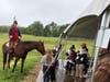 Dragoon answering questions and allowing the public to pet a horse 