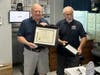 Presentation of the SAR Law Enforcement Commendation medal and certificate.  L-R:  Virginia State Police First Sergeant Alvin Blankenship , Rhett Wade, Sgt Maj John Champe Chapter
