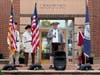 Reading the Declaration of Independence at the Leesburg Town Green. L-R:  Bob Anderson, Steve Van Deusen, Ken Bonner, Barry Schwoerer