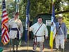 Color Guard Team preparing to advance the colors. L to R: Paul Christiansen (CJW-2), Warner Workman (SMJC), and Barry Schwoerer (SMJC).