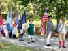 The Combined Color Guard prepared to advance the colors, R-L:  Barry Schwoerer, David Welker, Warner Workman, Charles Jameson, Cindy Nichols, Landon Mertel, Addison Vaughan