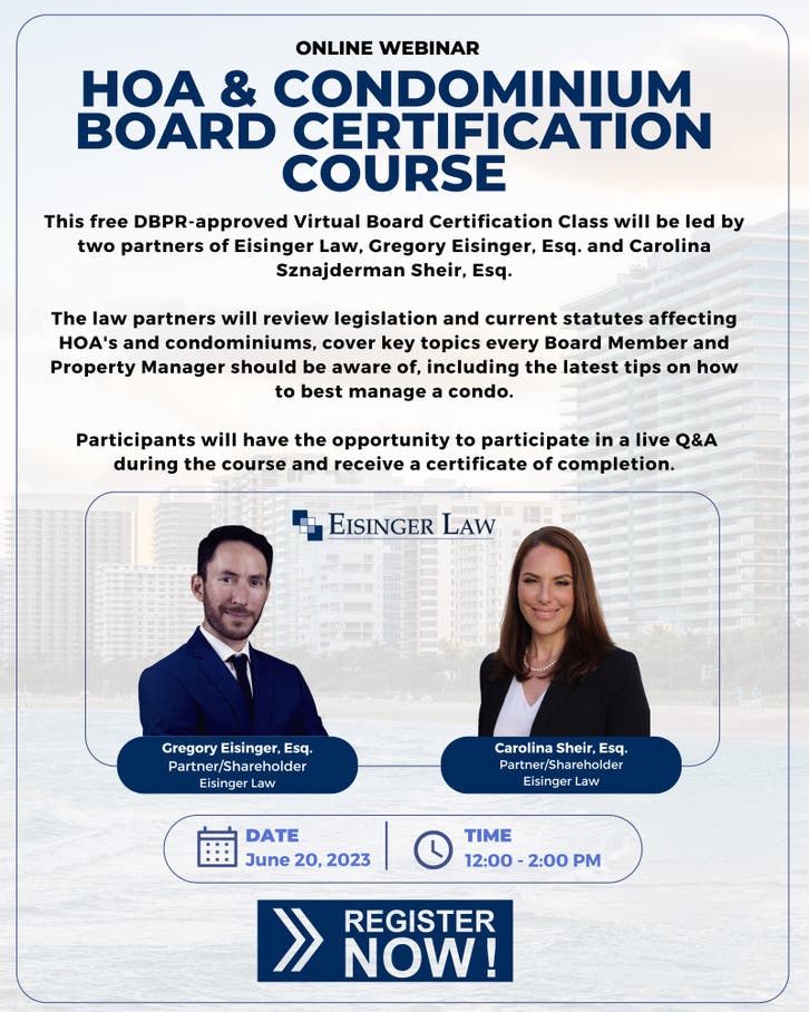 Jun 20 FREE Virtual HOA Condo Board Certification Course Miami 