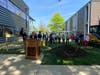 District 230 Superintendent Dr. Robert Nolting kicks off the groundbreaking at Stagg High School, introducing the Board of Education, Studio GC Architects and Troop Construction, and members of the Faculty and Educational Support Personnel associations.