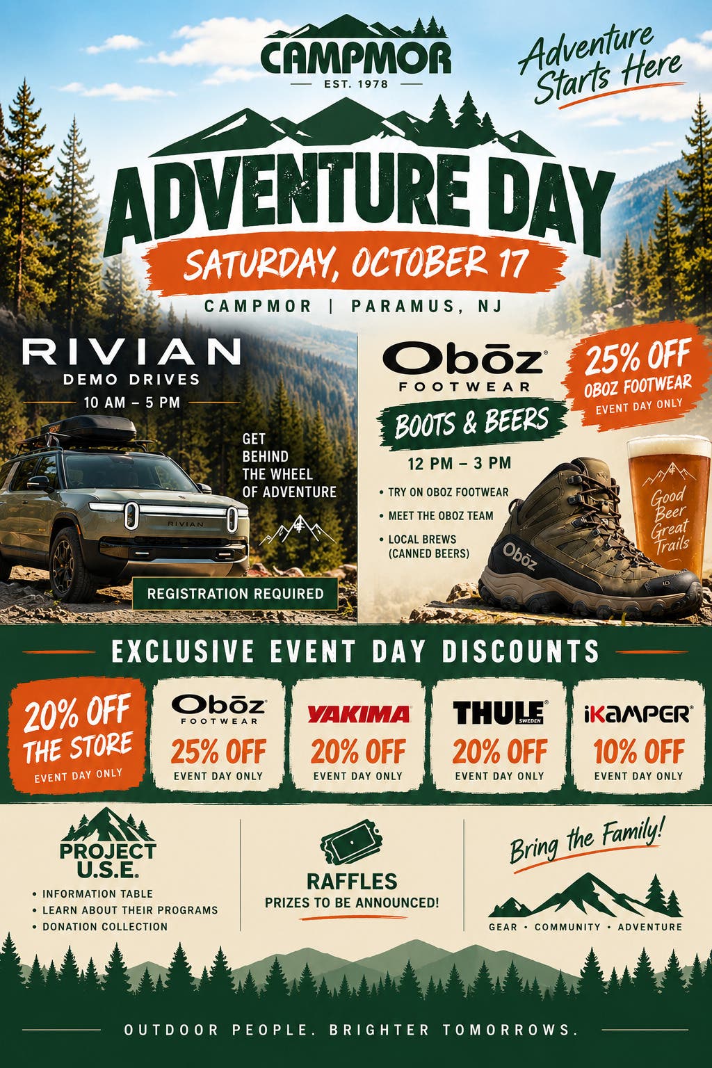 Adventure Day at Campmor | Rivian, Oboz Boots & Beers & More