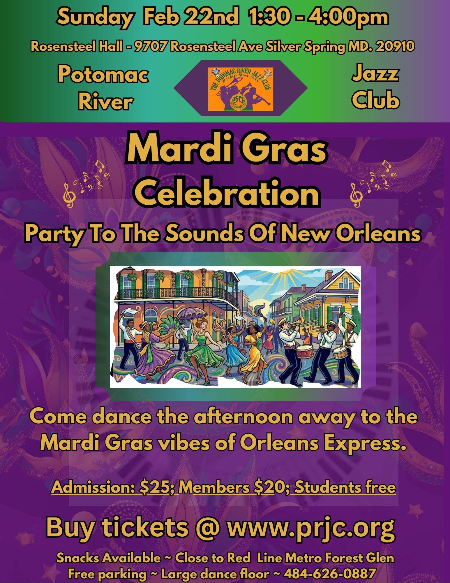 DMV's Mard Gras Celebration Sponsored by Potomac Rver Jazz Club