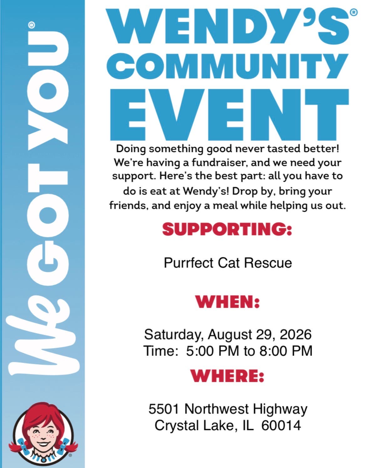 Purrfect Cat Rescue Fundraiser at Wendy’s 