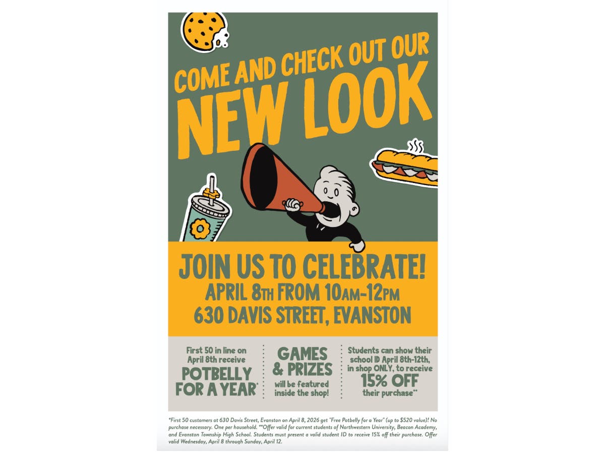 The event is scheduled for Wednesday, April 8, from 10 a.m. to 12 p.m. at 630 Davis Street in Evanston.