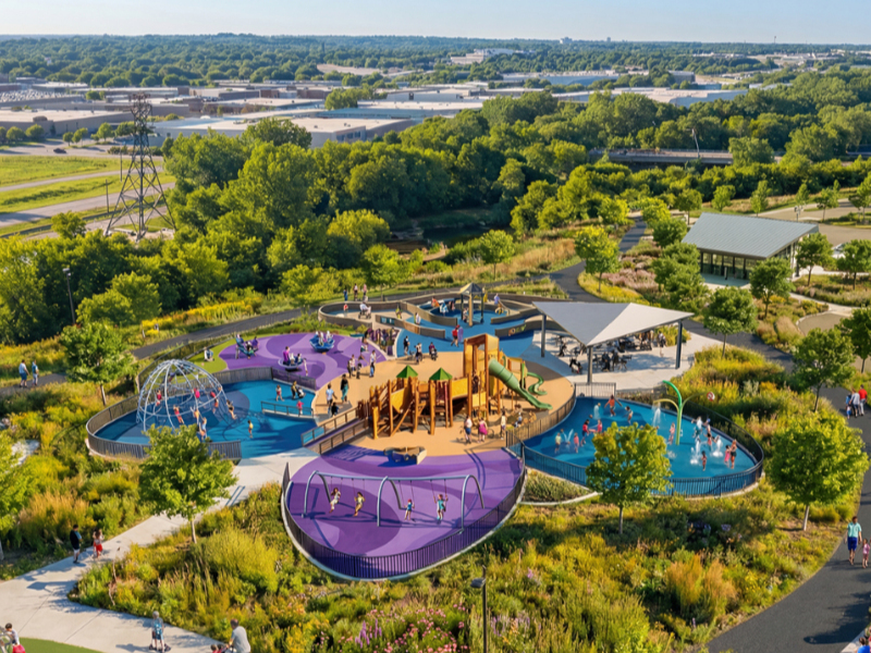Plans for Channelside Park South include expansive green space, scenic paths and natural landscapes, along with an accessible playground and outdoor fitness equipment.