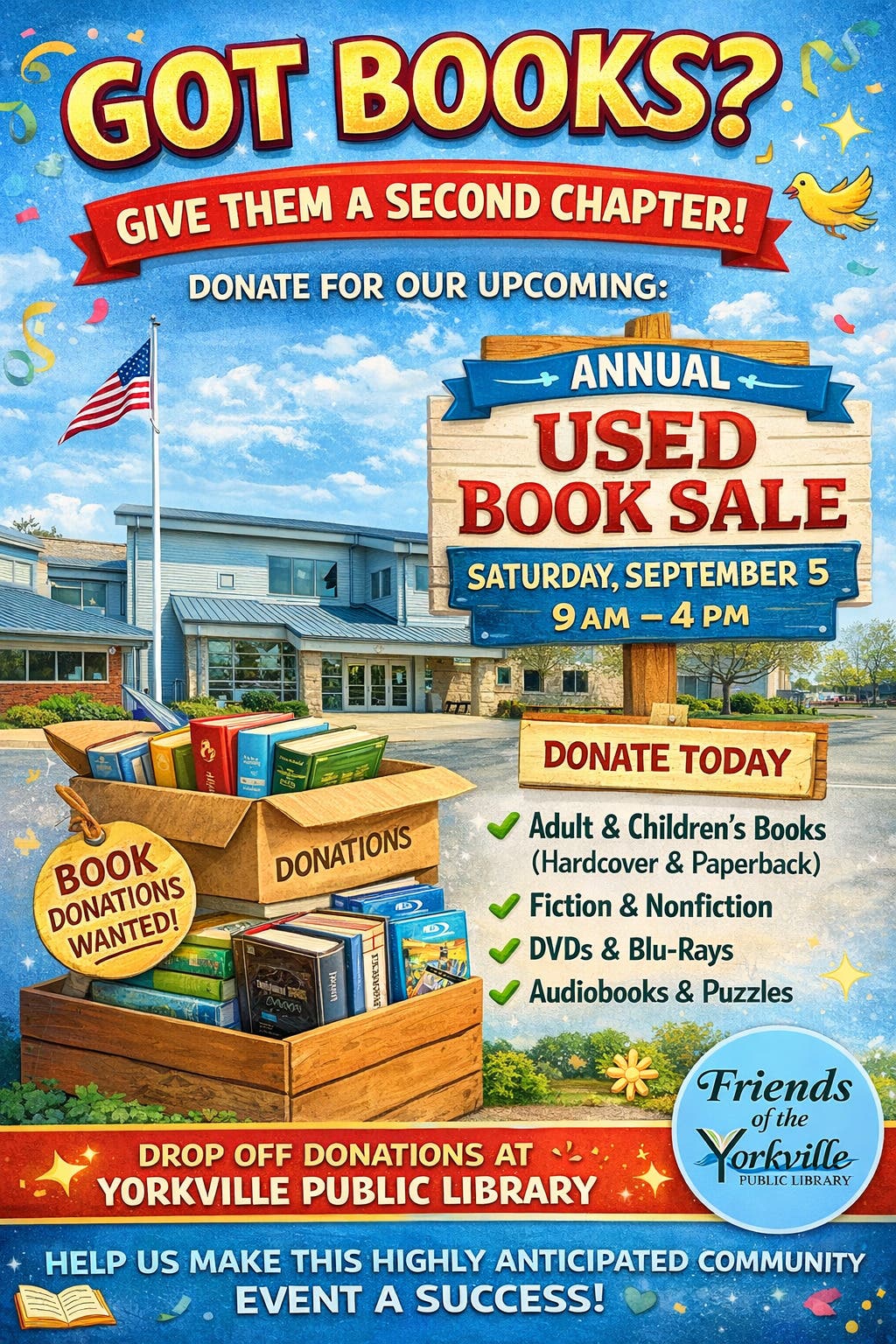 Donations Needed for Yorkville's Annual Used Book Sale!:)