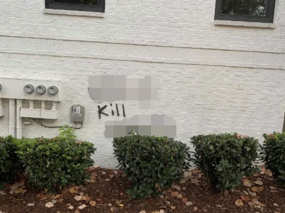 Brookhave Police investigate after receiving repeated calls of graffiti displaying antisemetic remarks, such as on the side of a building on Dresden Drive.
