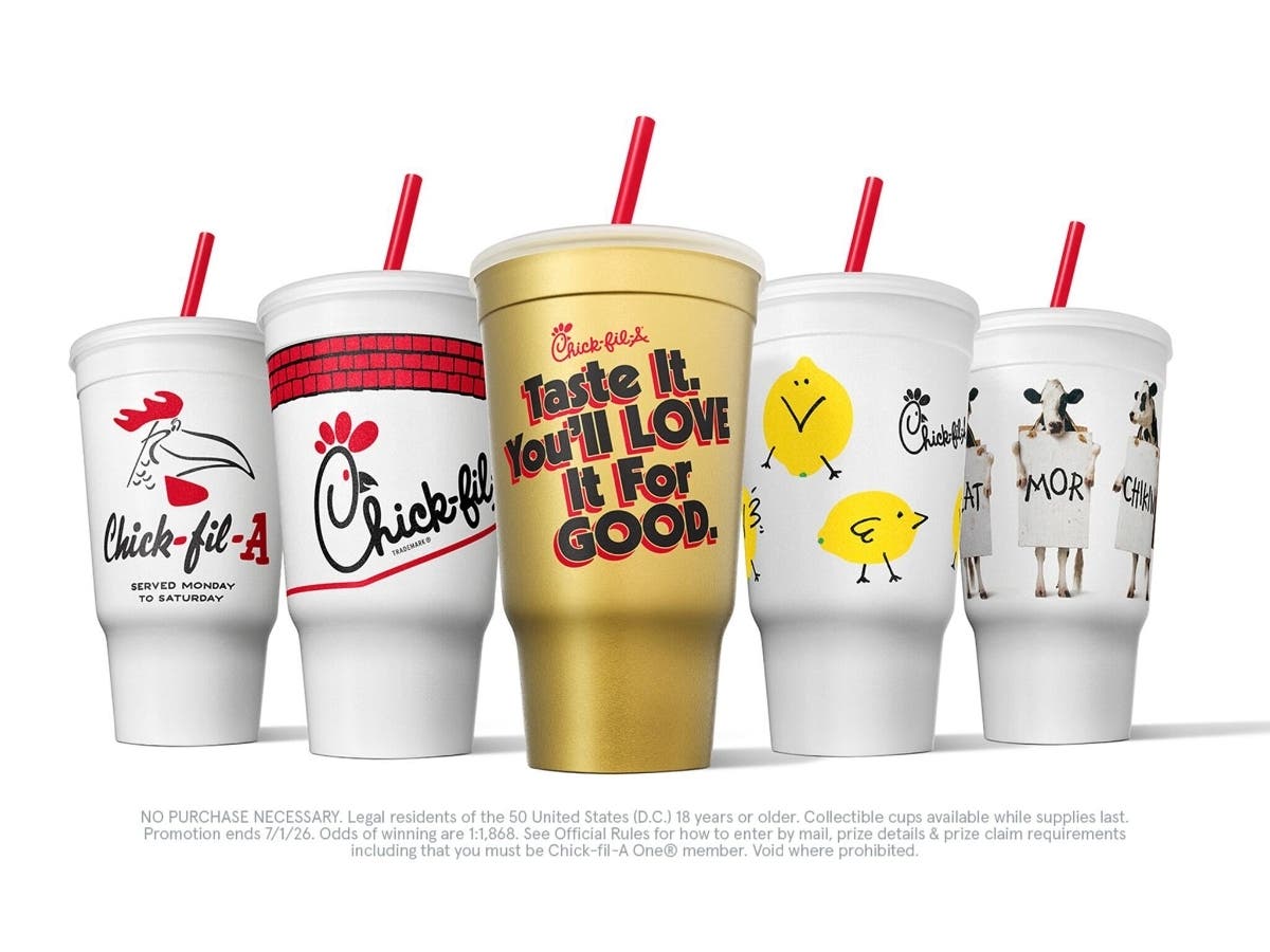 Chick-Fil-A, based in Atlanta, on Jan. 5 kicks off its golden cup sweepstakes. The chicken franchise is using golden cups to offer a year's worth of free food.