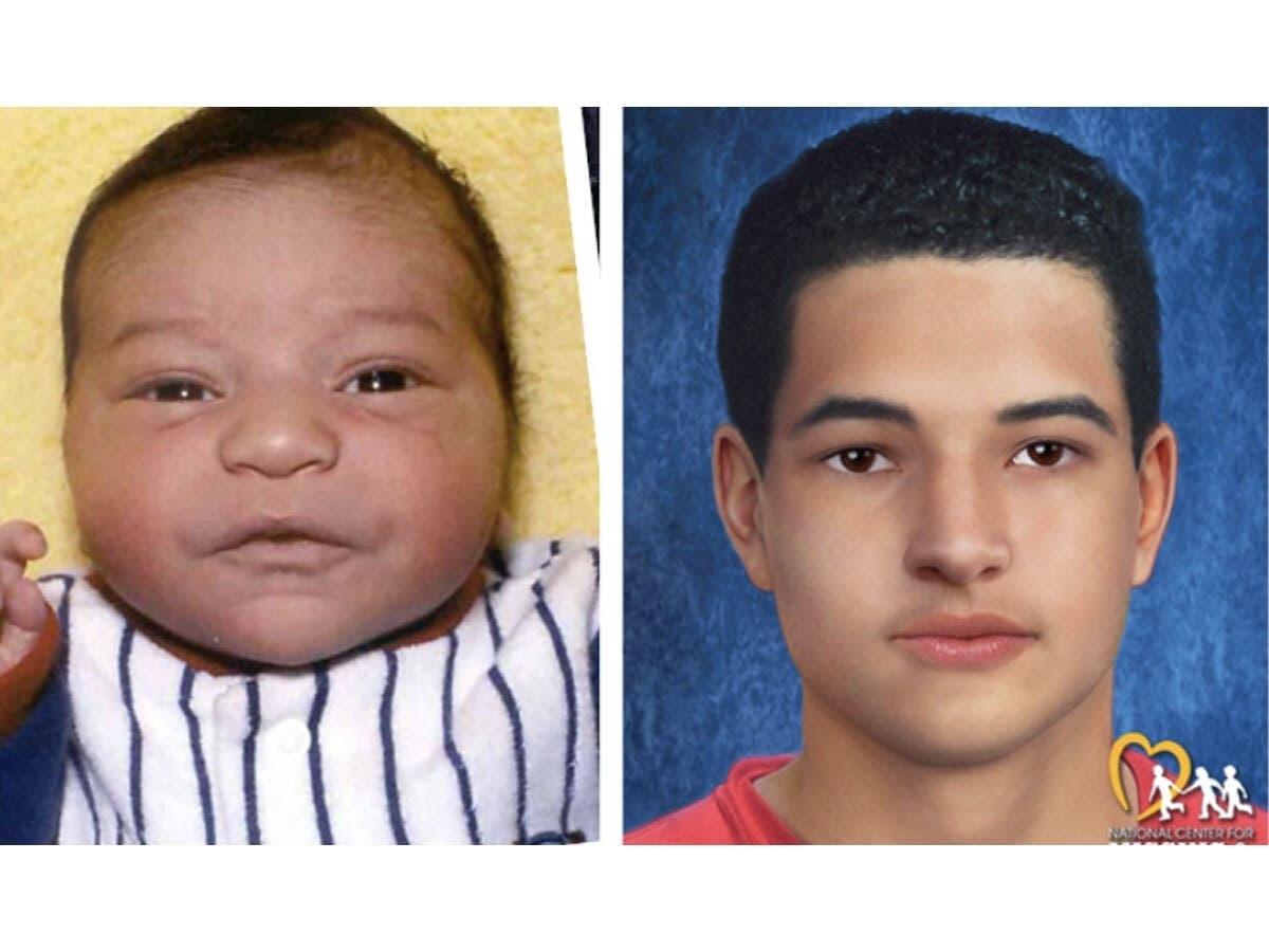 An age progression sketch (right) shows Bryan Dos Santos Gomes, who police say was abducted as a baby (left) on Dec. 1, 2006 in Fort Myers.
