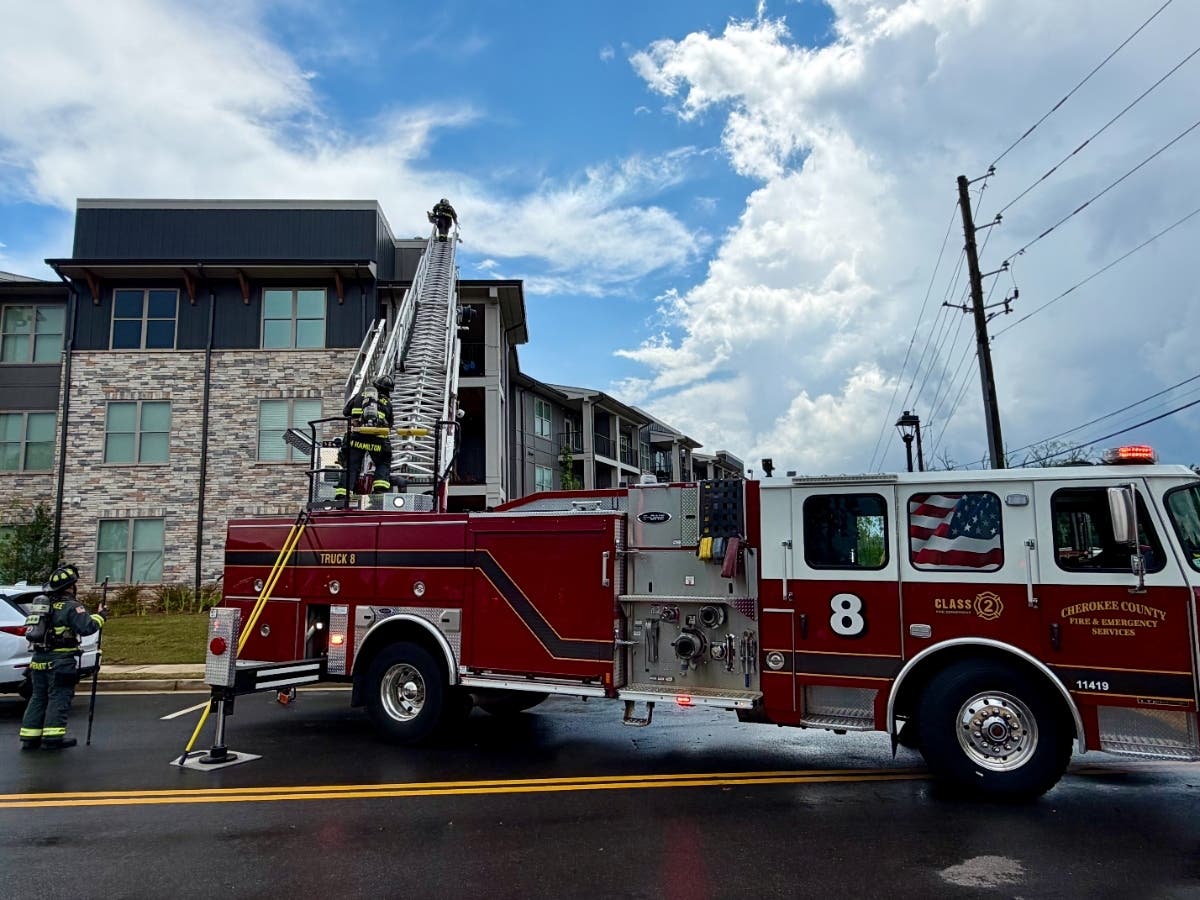 Cherokee County firefighters respond to an blaze around 2 p.m. Saturday at Accent Overlook Apartments near Hospital Road.
