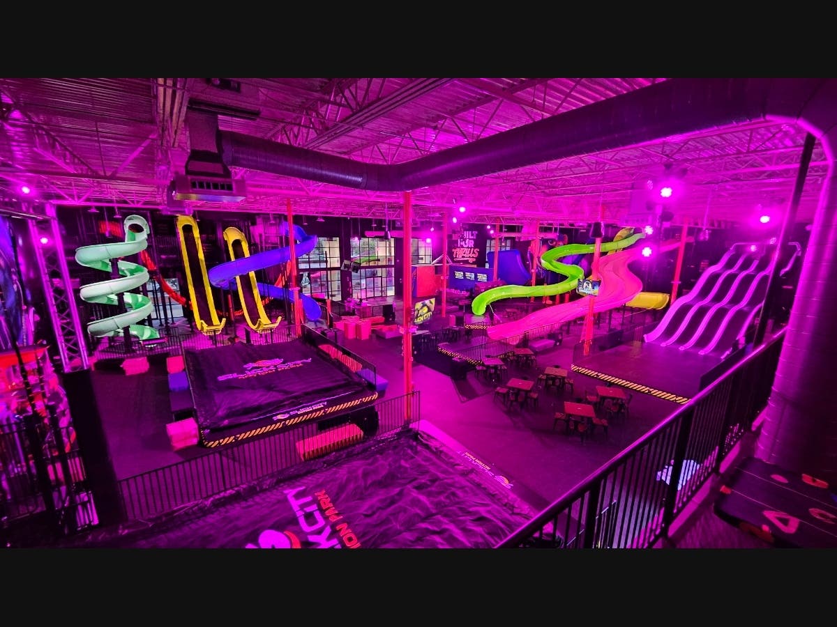 A host of slides, some reaching 20 feet, are offered at Slick City Action Park. The new family venue that opened Thursday in Austell.