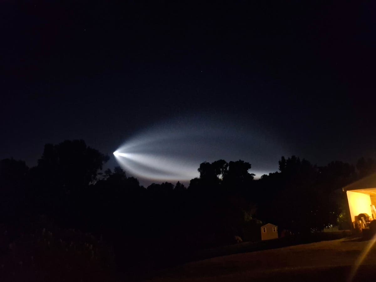A SpaceX Falcon 9 rocket launch is visible around 6:30 a.m. Tuesday in Elberton.