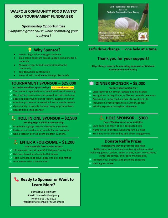 Golf Tournament for Walpole Food Pantry