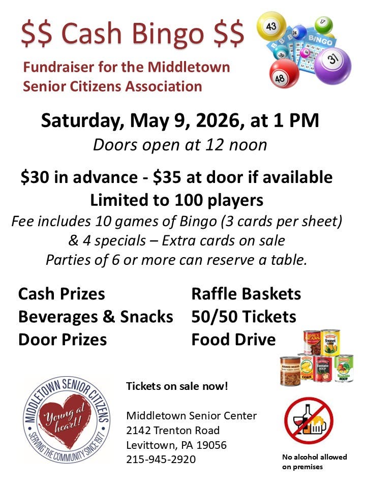 Spring Cash Fundraiser Bingo - Middletown Seniors