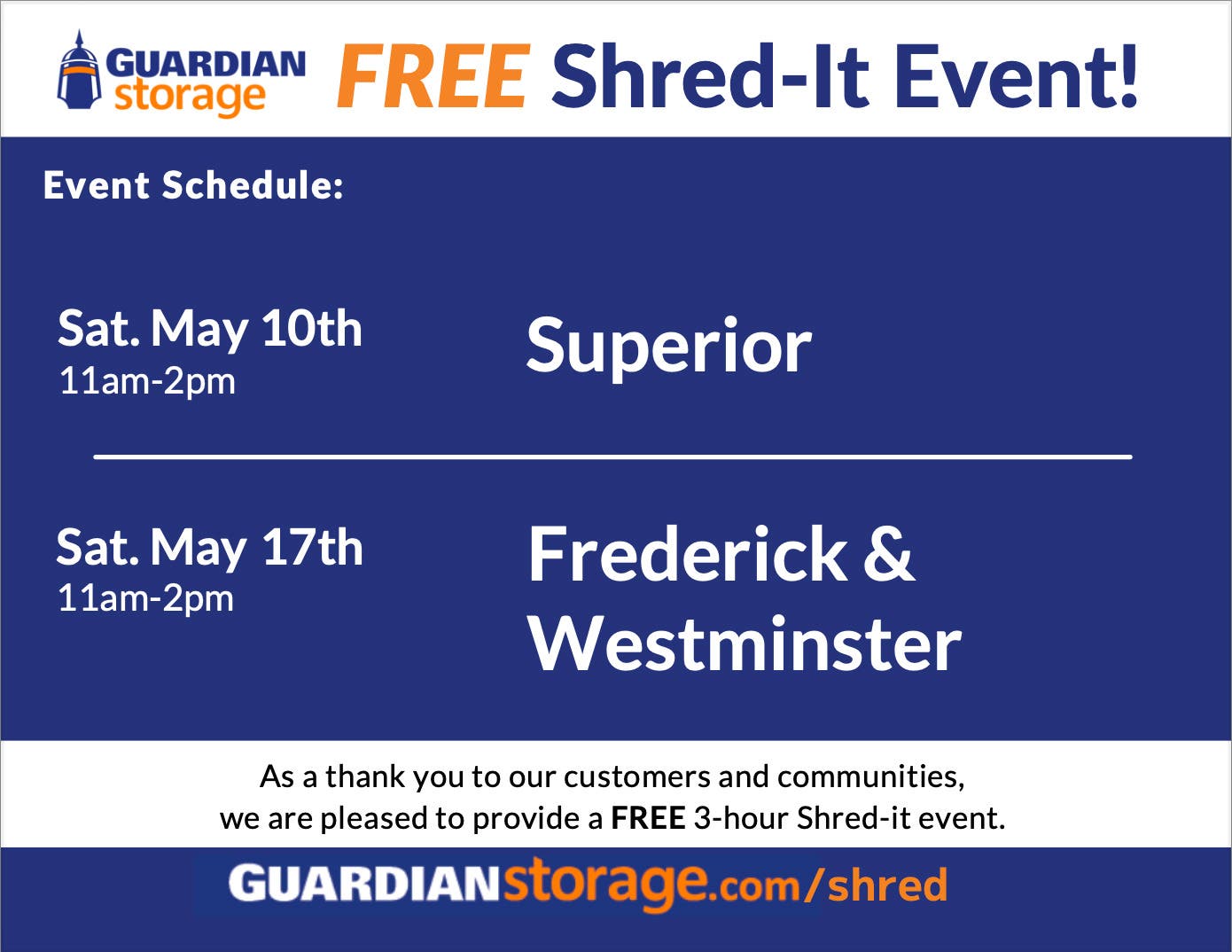 Guardian Storage Spring 2025 FREE Shred-It Event - CO