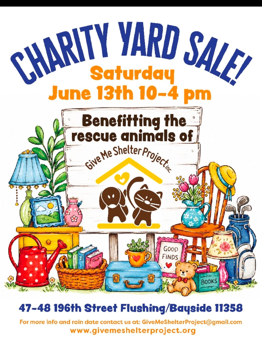 Save the Date - Charity Yard Sale - Give Me Shelter Project - Sat June13th