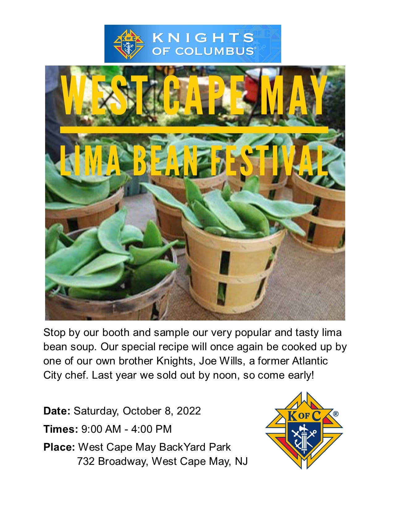 Oct 8 K Of C At The West Cape May Lima Bean Festival Ocean City NJ 