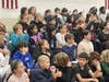 Pleasantville Middle School fifth graders give a thumbs up for kindness during a presentation by myface.org.