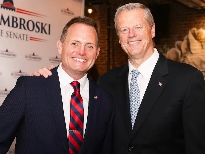 State Senate Candidate and current Wakefield Town Councilor Ed Dombroski with Governor Charlie Baker, who has endorsed his campaign.