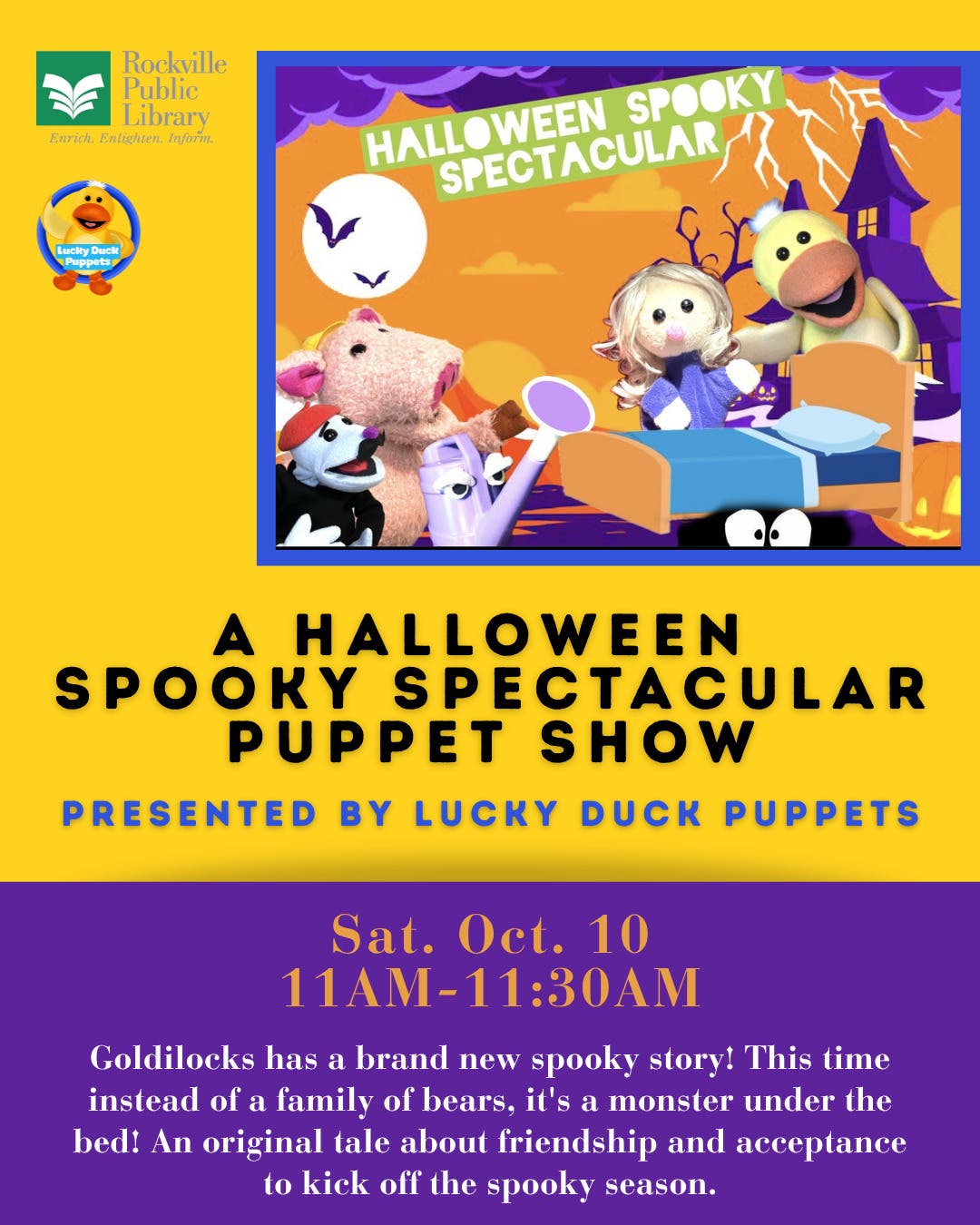 A Hallowen Spooky Spectacular Puppet Show with Lucky Duck Puppets