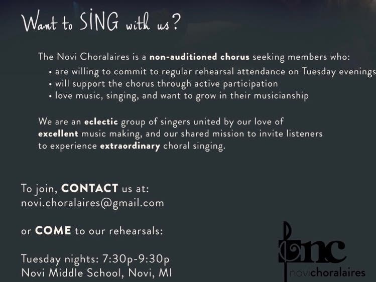 Sing with the Novi Choralaires 