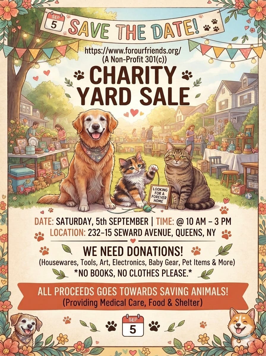 Save the Date - Charity Yard Sale - Sat Sept 5th @ 10.00 am