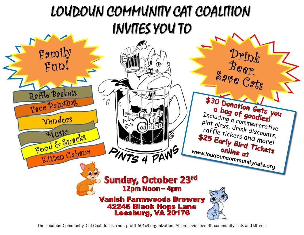 Oct 23 Loudoun Community Cat Coalition's 4th Annual Pints 4 Paws
