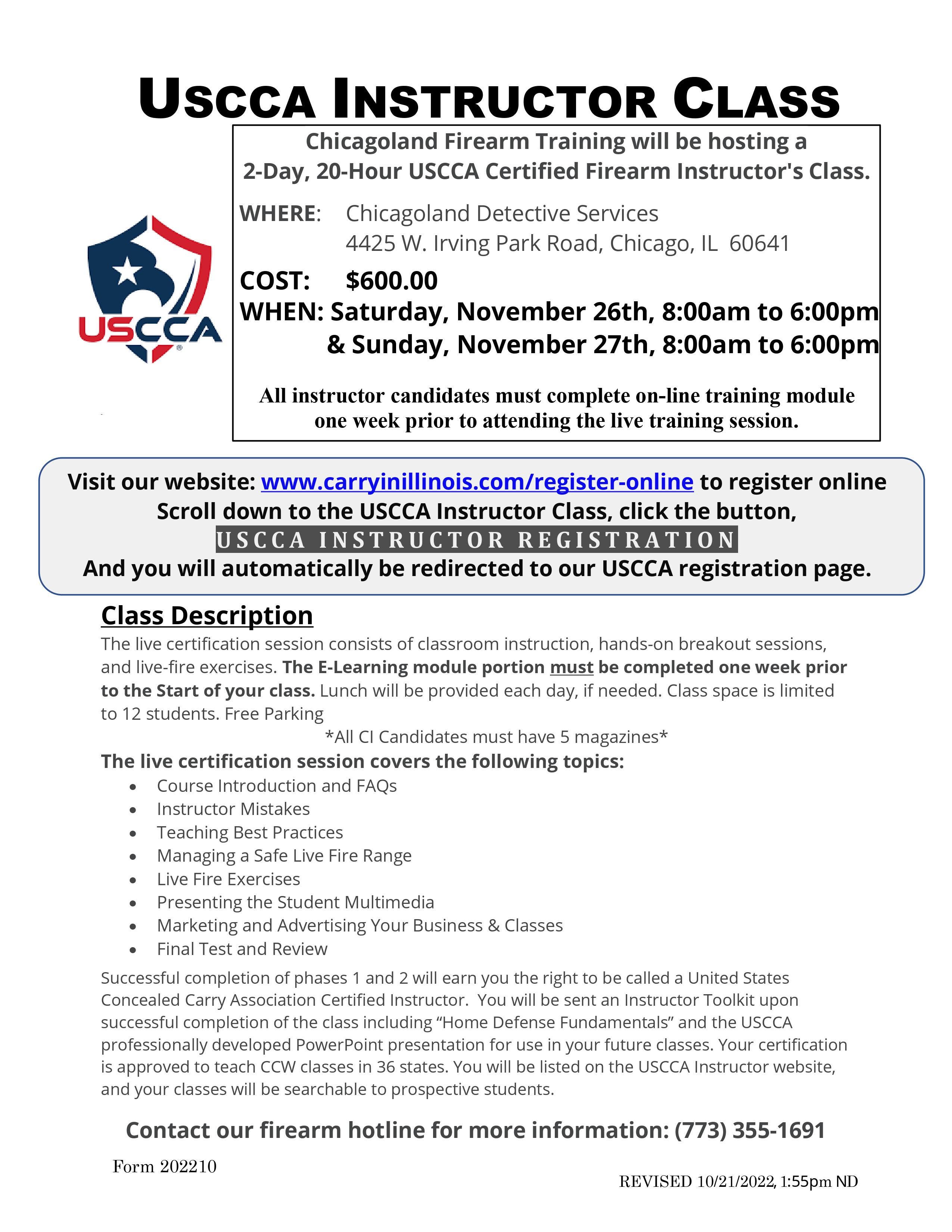 Nov 26 USCCA Instructor Class Chicago IL Patch