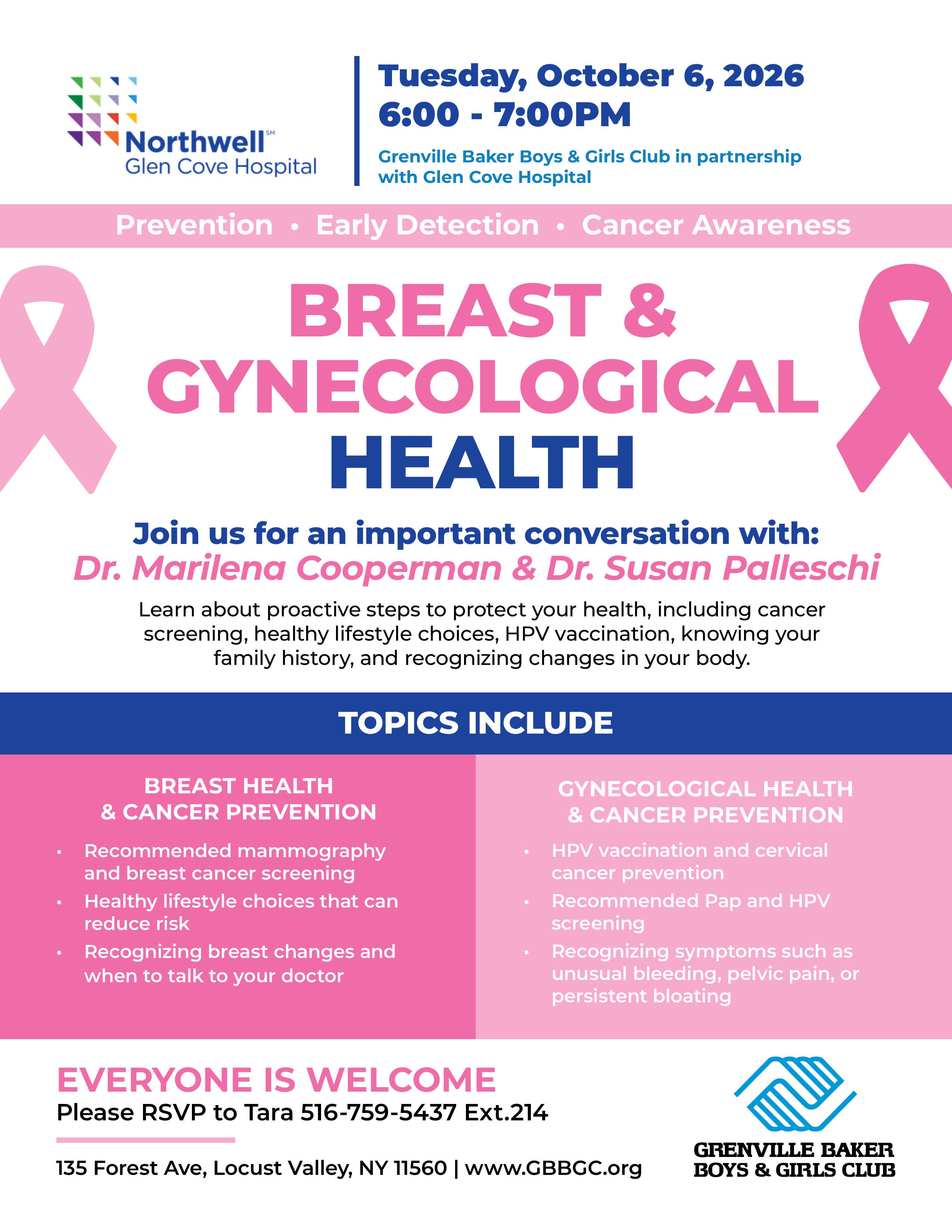 Grenville Baker Boys & Girls Club to Host Breast & Gynecological Health Education