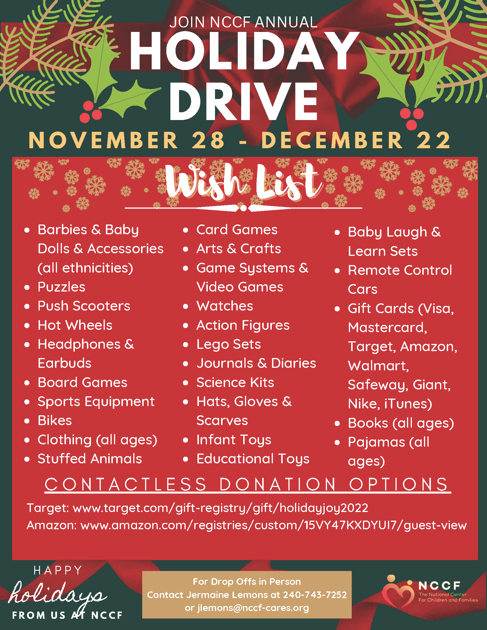 NCCF's Full Holiday Drive Wish List