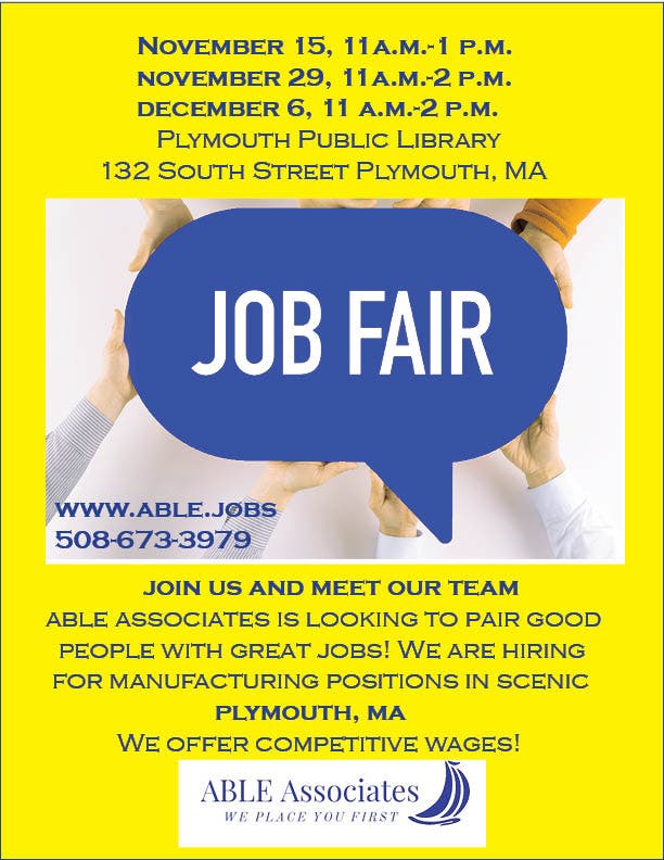 Job Fair at the Plymouth Library on Tuesdays, November 15, 29, and December 6. Plymouth, MA Patch