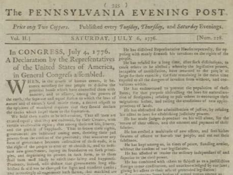 News of independence spread through newspapers, letters and public readings in the summer of 1776. Courtesy Library of Congress.