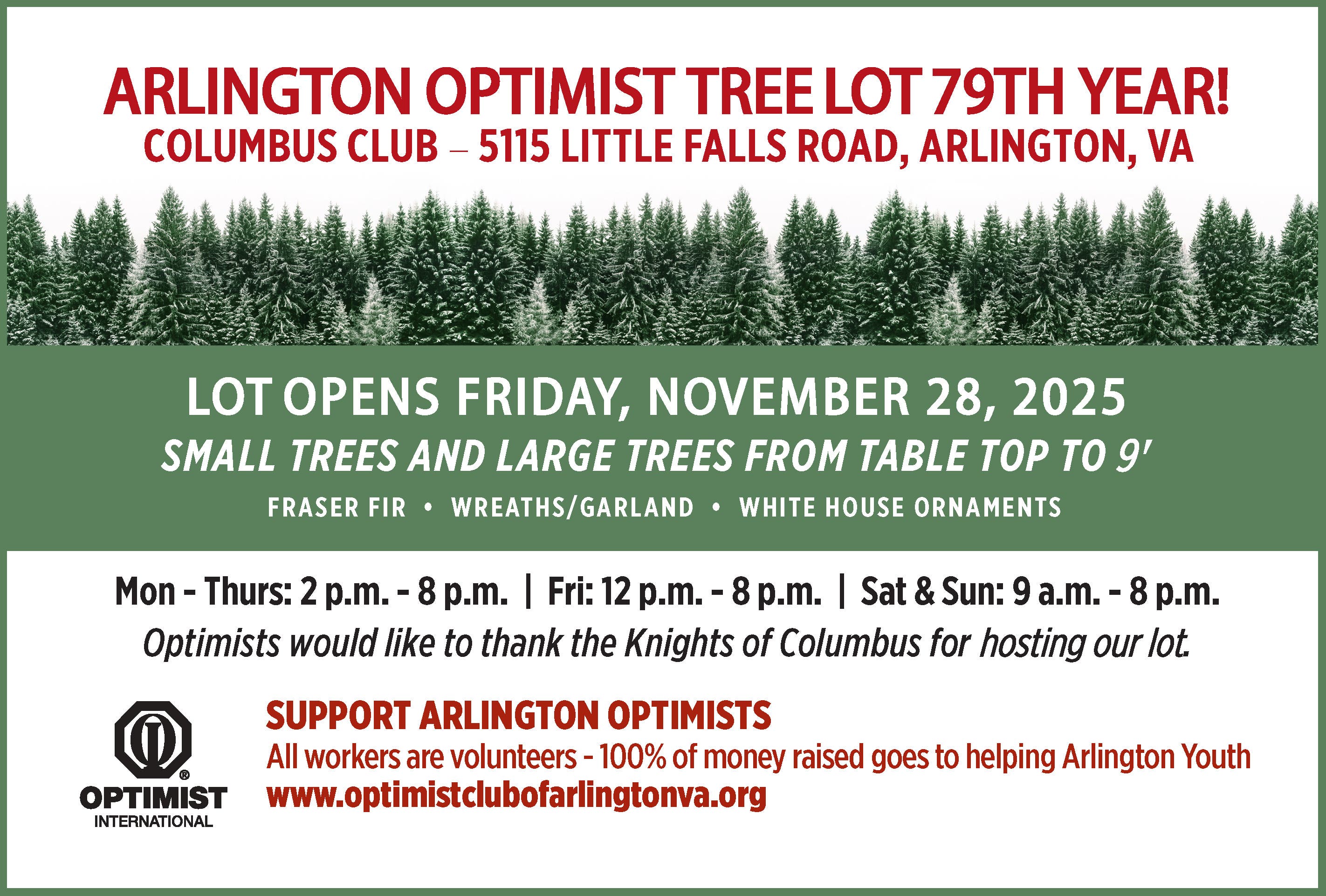 Arlington Optimist Club Christmas Tree Sale Benefiting the Youth of Arlington