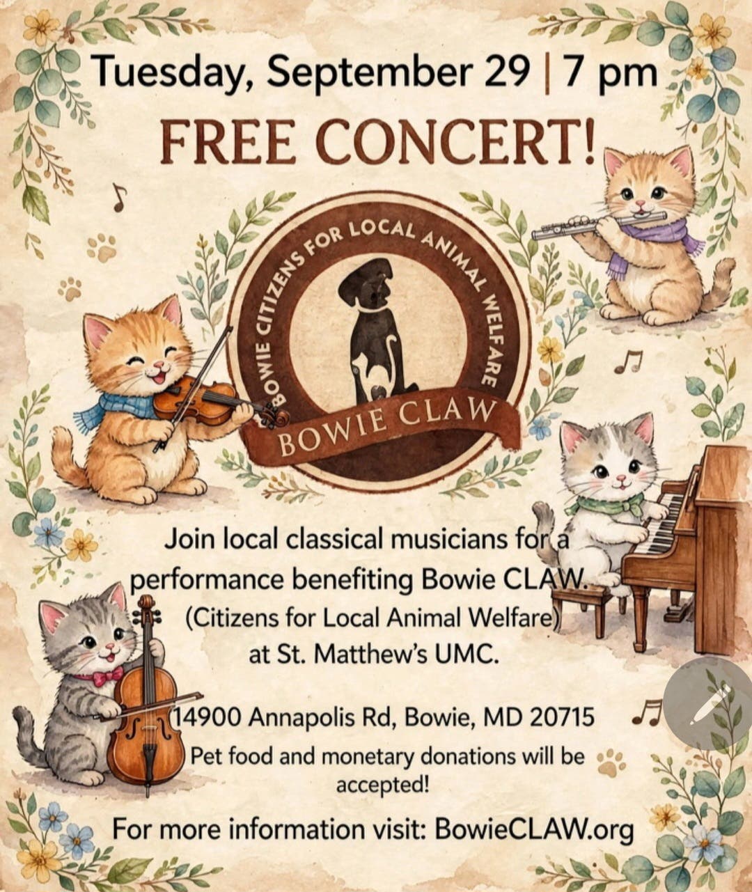 Classical Concert benefitting Bowie CLAW!