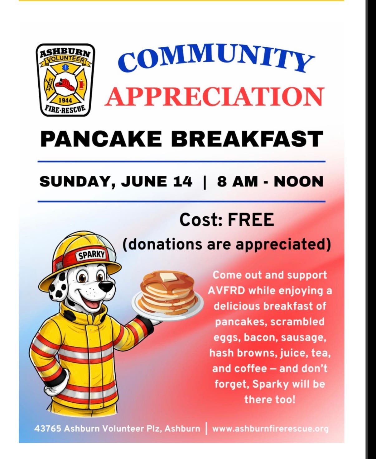 AVFRD Community Appreciation Pancake Breakfast