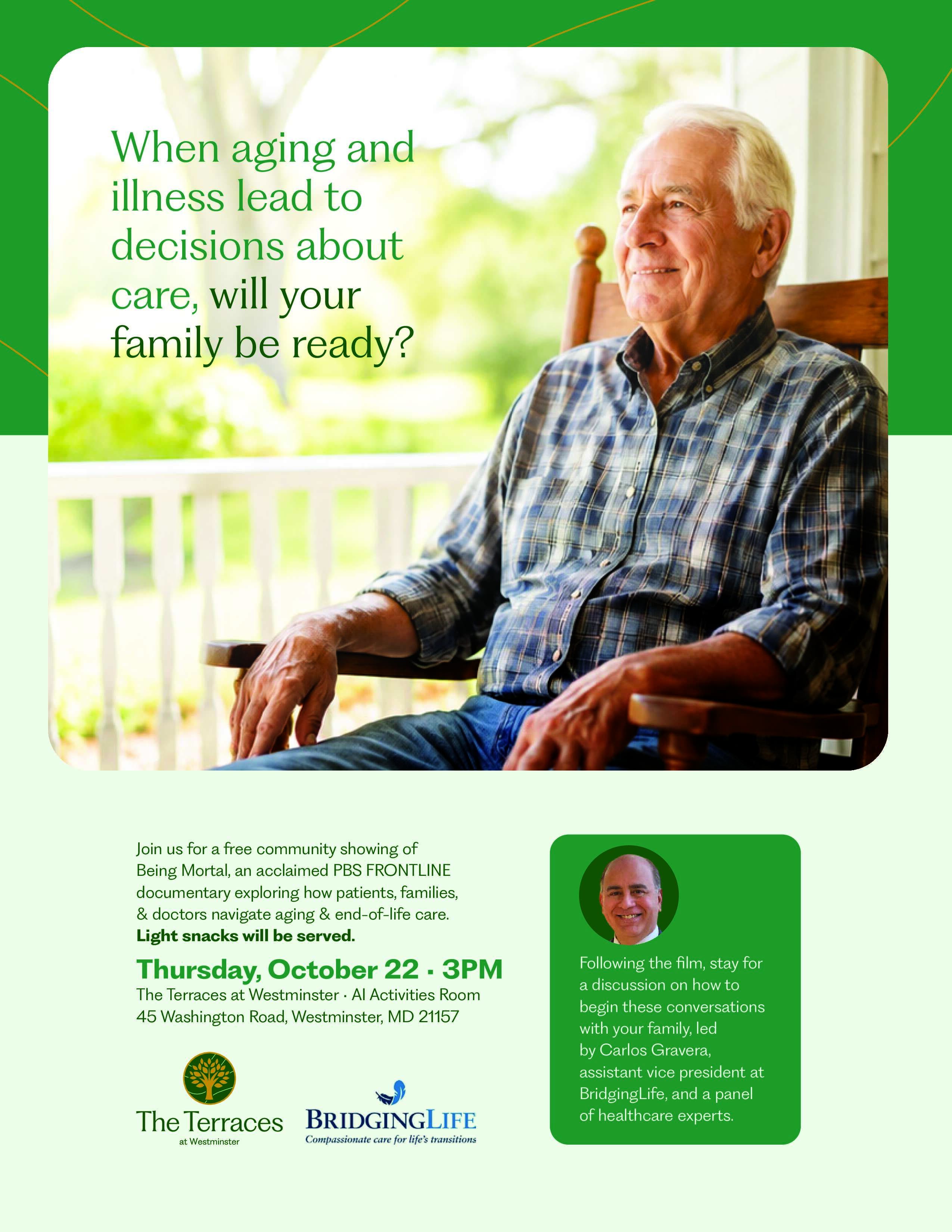 Oct. 22: Screening of PBS Documentary Being Mortal at The Terraces at Westminster