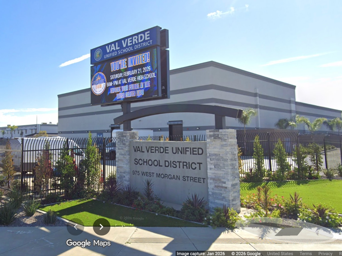 Val Verde Unified School District, located at 999 Morgan Street in Perris.